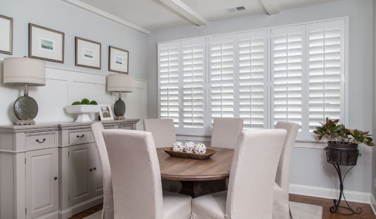  Plantation shutters in a San Antonio dining room.